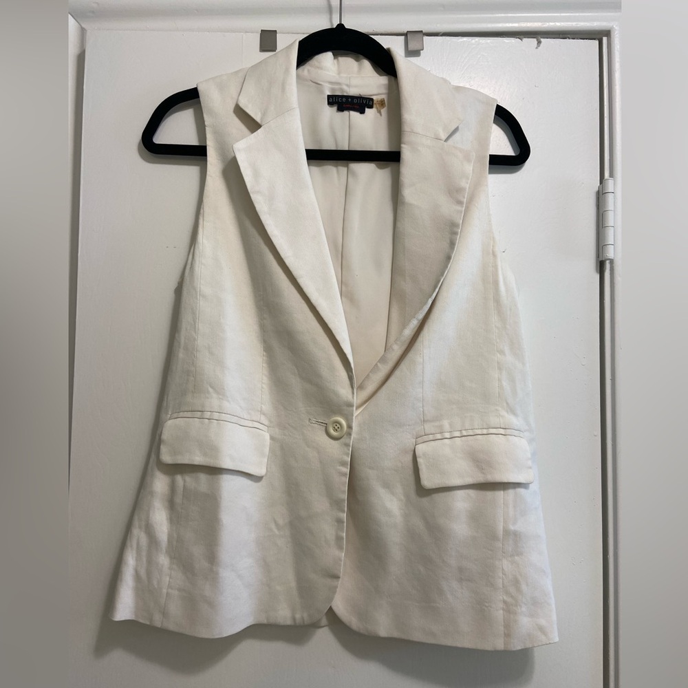 Alice+Olivia White Linen Vest Size Small